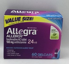 Allegra Allergy 24 Hr 180 mg 60 Gelcaps Long Fast-Acting Exp 5/26