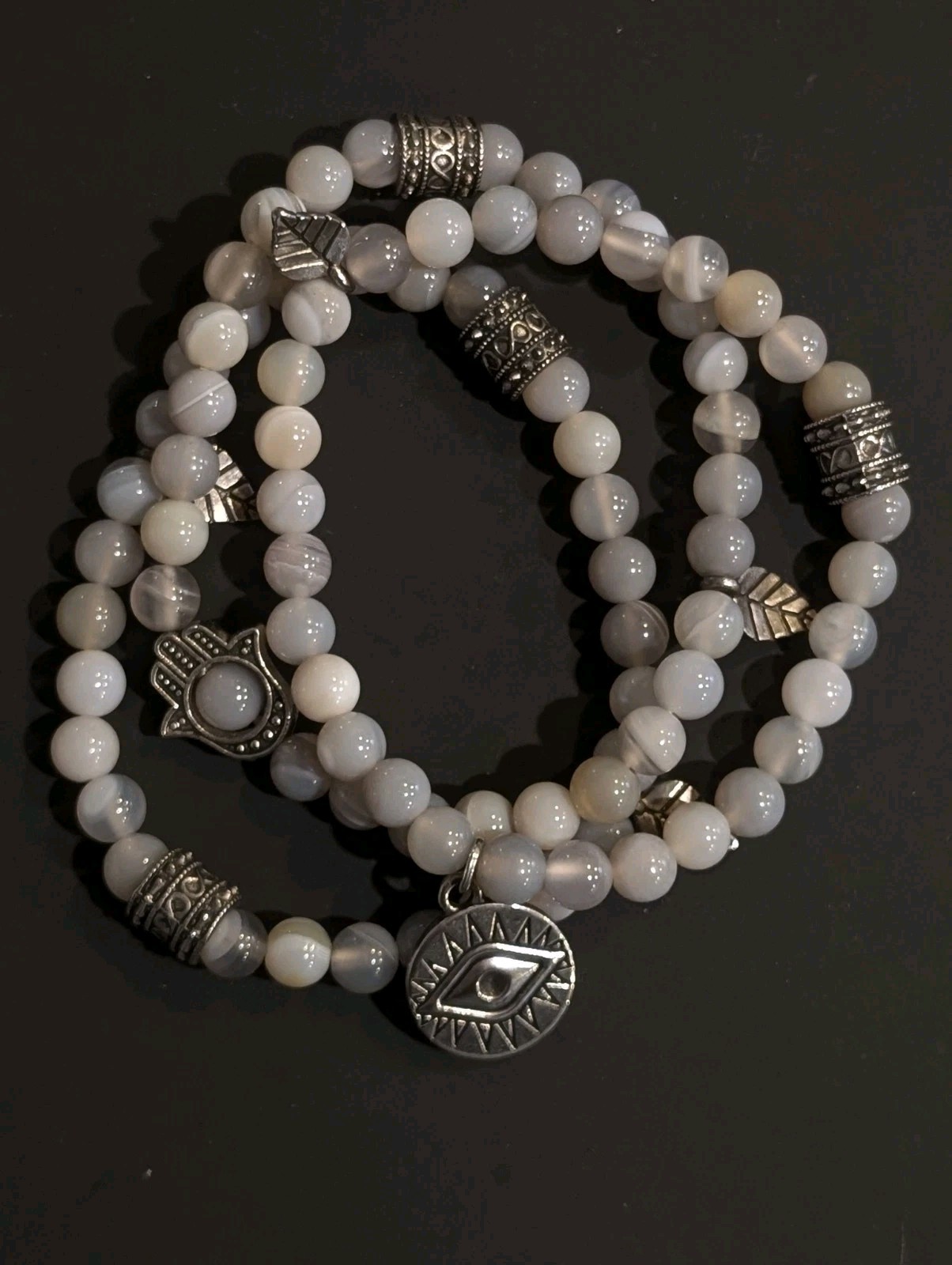 Chalcedony Agate Mixed Stone Stackable Beaded Bra… - image 3