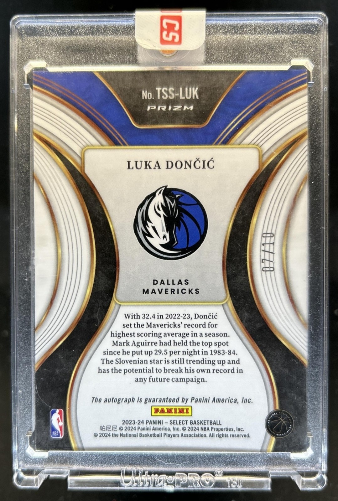 2023-24 Panini Select Luka Doncic Top Shelf Signatures Gold Prizm Auto #/10 view 2