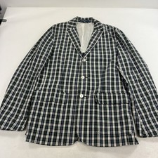 Vintage Polo Ralph Lauren Green Blue Plaid Blazer Sportcoat Jacket Cotton Sz 44R