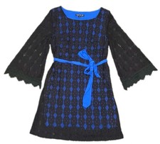 Double Zero Lace Dress Small Black Blue Whimsigoth Y2K Flare Sleeve Bell Sleeve