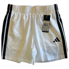 Adidas Boys White Athletic Shorts Medium 10/12 AH10045 Black Stripes NEW