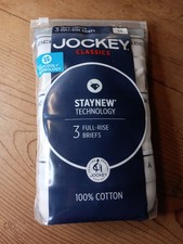 Jockey 3-Pack Full Rise Briefs Mens 36 White 100 Cotton Staynew Y Front Fly