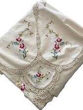 Old Embroidery Lace Table Cloth - Extra Long