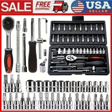 46Pcs Socket Set Car Repair Tool Ratchet Torque Wrench Kit 1/4" Drive with Box*