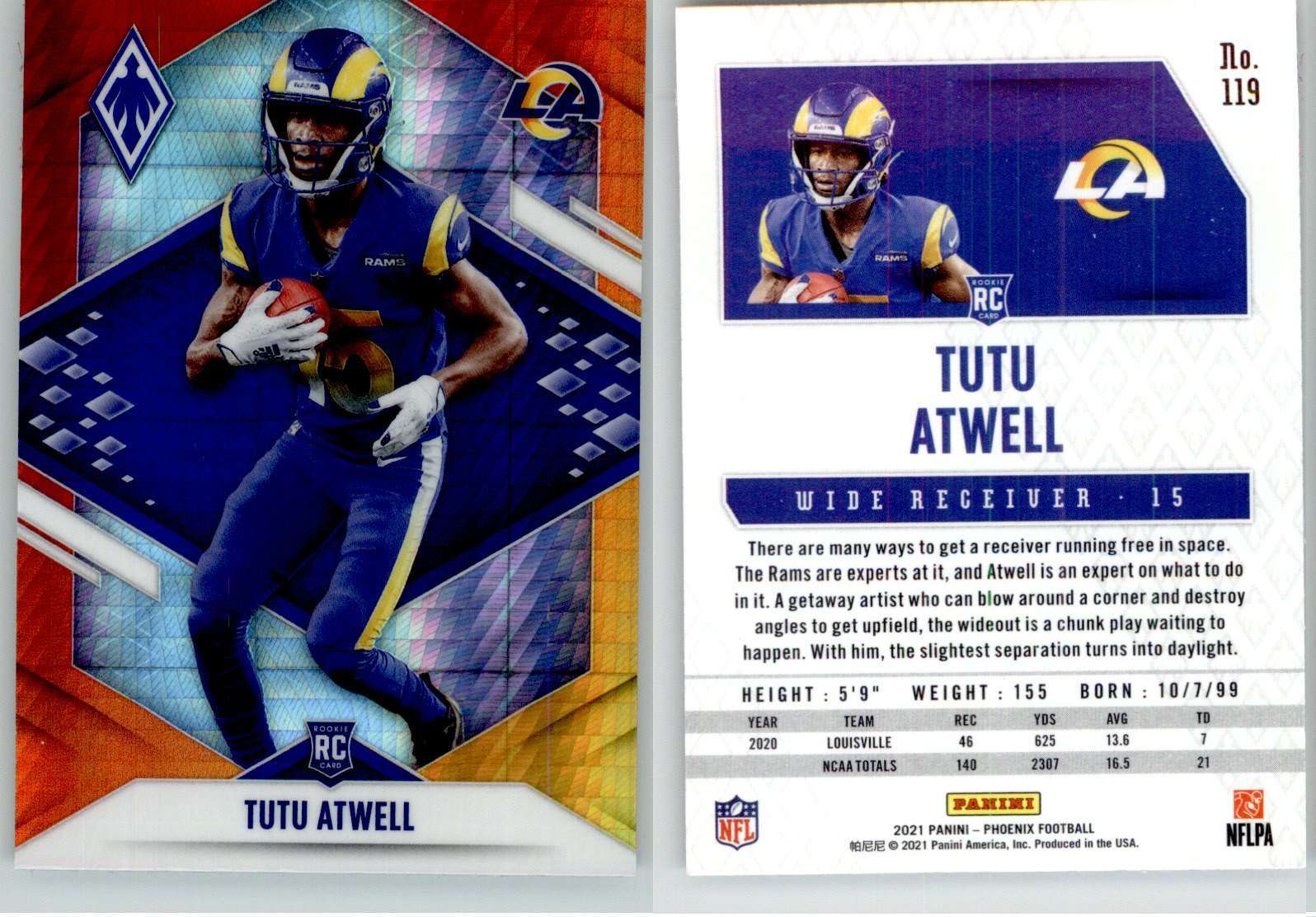 Tutu Atwell 2021 Phoenix Fanatics Fire Burst #119 Rams RC Rookie