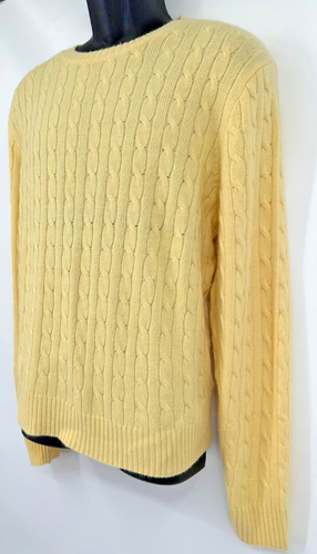 J. Crew Mens Pullover Crew Neck Cable Knit Golf Sweater Large Yellow Wool Blend - Picture 5 of 12