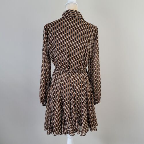 ZARA Size Medium Long Sleeve Geometric Print Flounce Hem Collared Shirt Dress - Picture 9 of 9