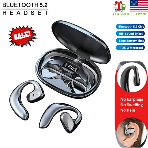 Bone Conduction Headphones Bluetooth 5.2 Wireless Earbuds Sport Headset Ear Hook