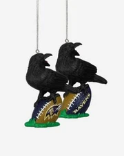 Baltimore Ravens 2 Pack Resin Thematic Holiday Christmas Tree Ornament Set NEW
