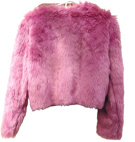 PRIMARK WOMENS MAUVE PINK FAUX FUR CROPPED JACKET SHAGGY COAT SZ 10 - Picture 3 of 5
