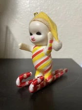 Vintage Rubber Candy striped Snow Baby Figures Christmas Pixie Japan Candy Canes