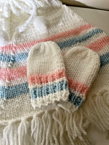 Handmade Knit Poncho, Booties, and Mittens Set for Baby Fall Winter - Picture 9 of 11