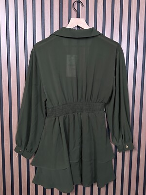 Zara Army Green Shirt Dress New Zara Shirt Dress Medium Womens Army Green  Ruffled Long Sleeve