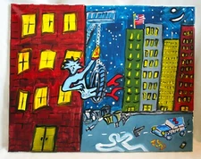 STATUE OF LIBERTY GHETTO AMERICA Jr CHARLIE FAST LARGE PAINTING FOLK OUTSIDER PO