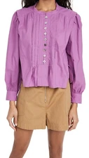 Isabel Marant Etoile Women's Okina Cotton Purple Shirt Blouse Tunic Top M 38