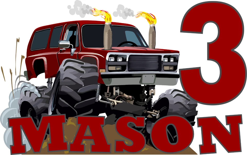 Camisa de Cumpleaños Roja Monster Truck Chevy Camiseta Personalizada Juvenil  Foto 2 de 4