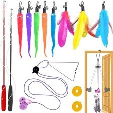 2PCS Retractable Cat Wand Toys, 9PCS Teaser Toys&1PCS Hanging Door Lure Cat Toy