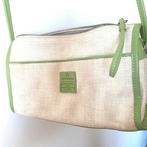 LIZ-CLAIBORNE-Small-Off-White-Green-Faux-Leather-Trim-Shoulder-Crossbody-Bag-GC
