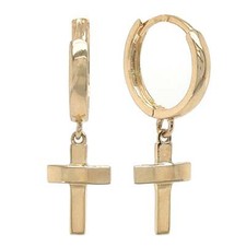 14k Yellow/White Gold Cross Dangle Hoop Huggie Earrings