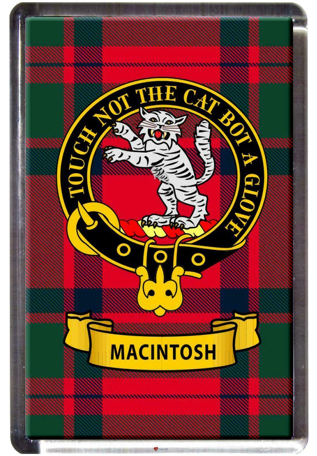 MacIntosh Tartan Fridge Magnet with Scottish Clan Crest on Clear Acrylic Base