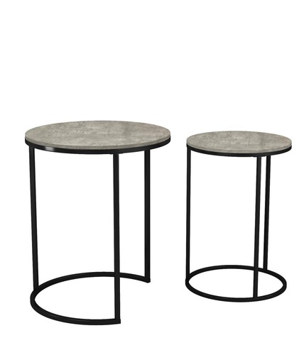 2Pc Round Nesting Stackable Sofa Side Bedside End Table Set Wood Top Metal Legs - Picture 11 of 70