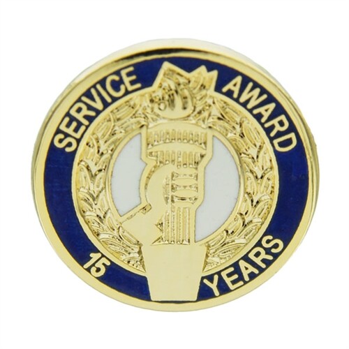 15 YEARS SERVICE AWARD LAPEL PIN SAFETY PIN BACK BLUE ENAMEL GOLD METAL 3/4" - Picture 1 of 2