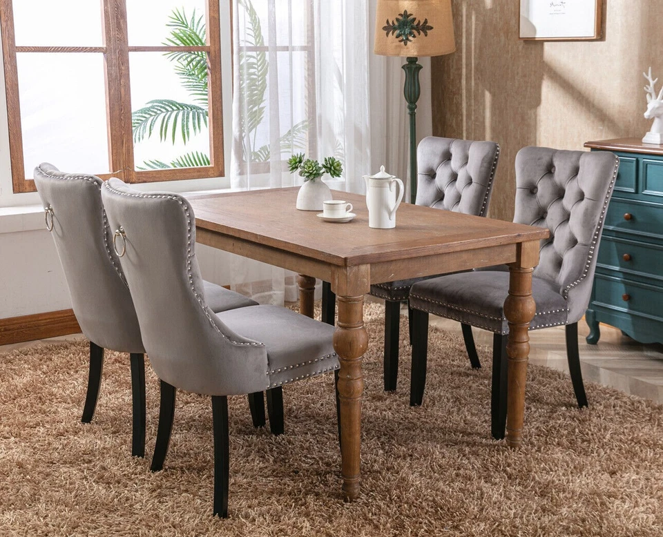 Juego de 2 sillas de comedor de cocina modernas tapizadas con respaldo alto para comedor patas de madera Foto 3 de 4