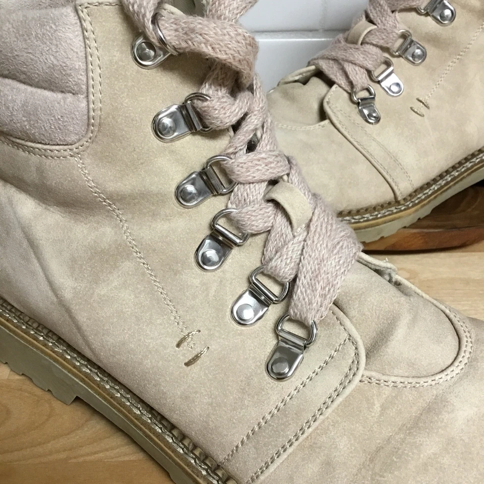 Mujeres Botines Talla 10 Marfil Gamuza Cuero Con Cordones Botas de Combate Lavandería Sucia Foto 2 de 4