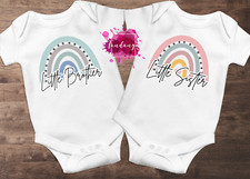 Personalised Sibling Little Sister Brother Baby Grow Vest Bodysuit Romper 