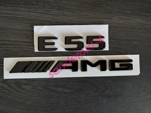 2018 Mercedes-Benz Glossy Black E55 AMG Badge Trunk Emblem Logo Sticker New SET - Picture 5 of 6