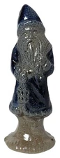Vintage 1987 Rowe Pottery Works 3.5" Salt Glazed Blue Christmas Ornament Santa