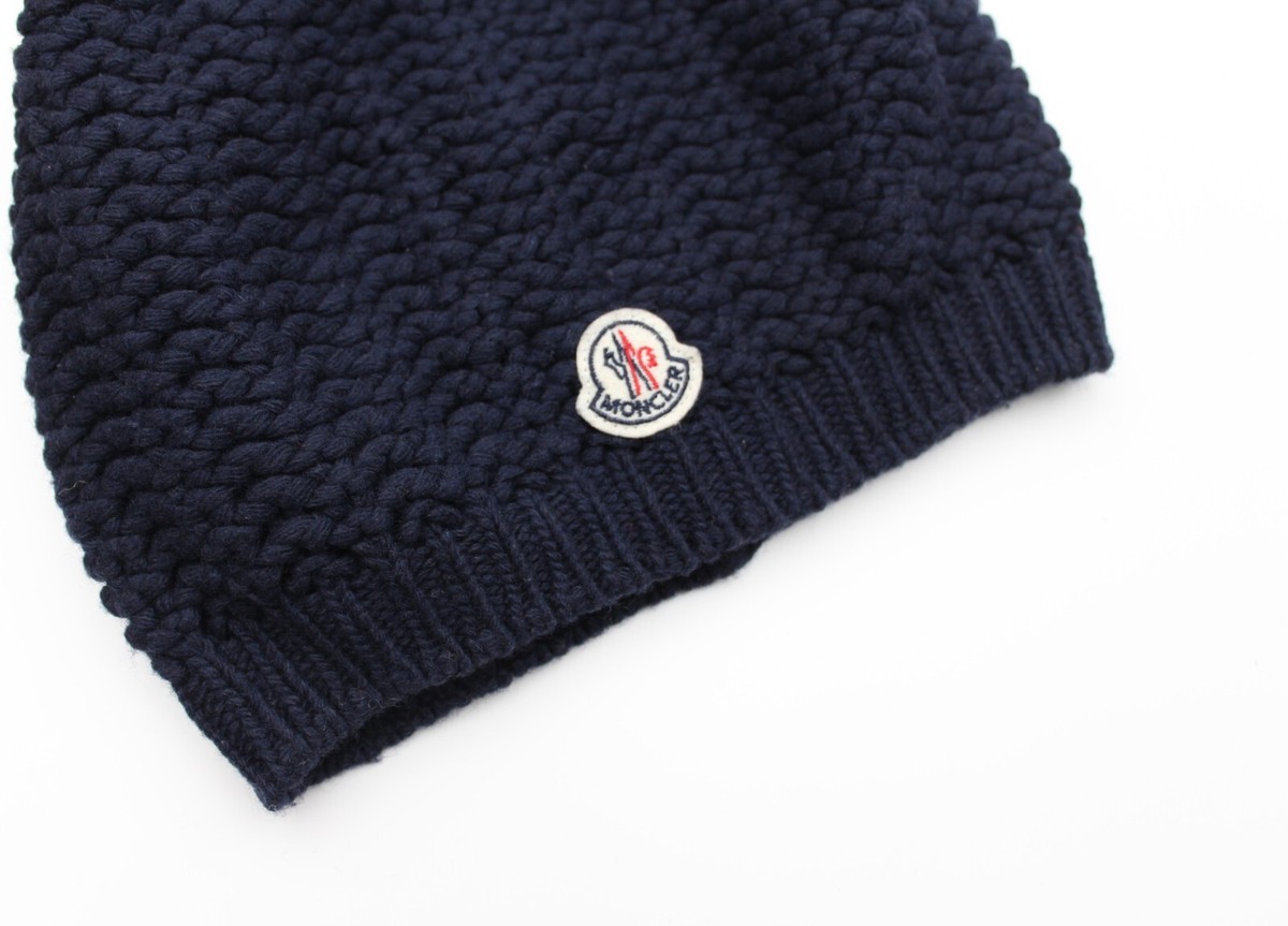 Authentic Women's MONCLER Berretto Knit Wool Beanie Navy Logo Hat