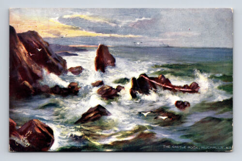 c1905 Scottish Rough Seas at Castle Rock Muchalls Coast Tuck's Oilette Postcard - Picture 1 of 4