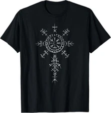 Retro Viking Symbol Compass Vegvisir Nordic Rune Celtic T-Shirt