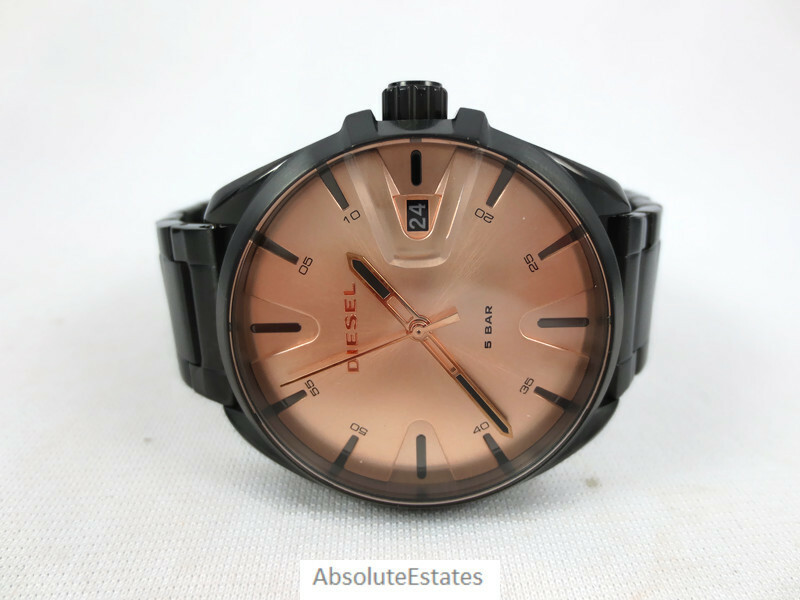 NEW Diesel MS9 Black Stainless Steel & Rose Gold Mans Watch DZ1904