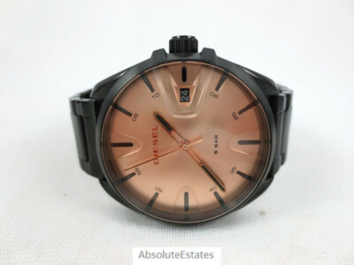 NEW Diesel MS9 Black Stainless Steel & Rose Gold Mans Watch DZ1904
