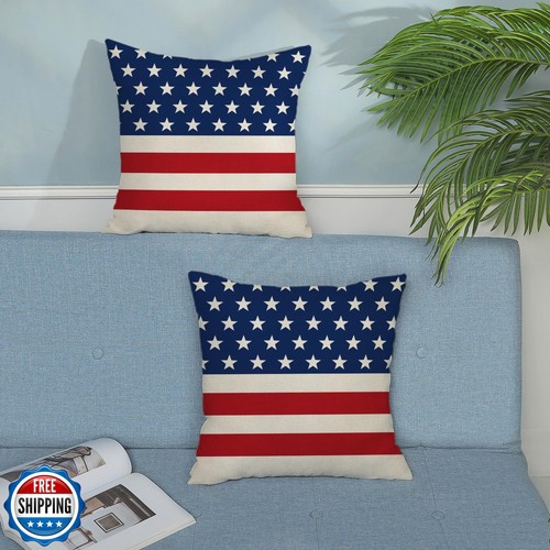 JEFERSO 4th of July Pillow Covers 16x16 Set of 2, Blue Star Stripes American - Picture 3 of 5