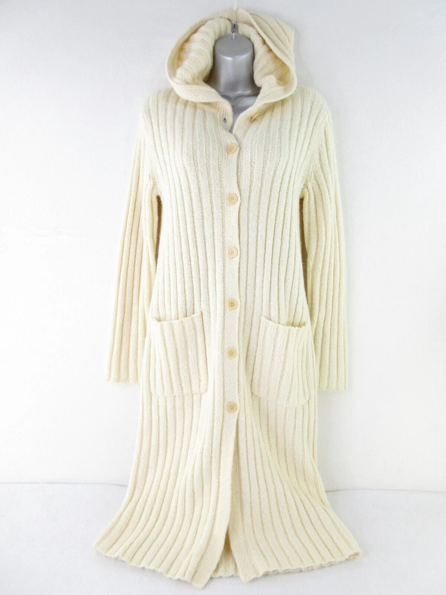 Jones NY Sport S Hooded Wool Blend Cardigan Long Sweater Coat Ivory Heavy  Retro | eBay