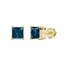2Ct Lab-Created Blue Diamond Solitaire Stud Earrings 14k Yellow Gold Plated