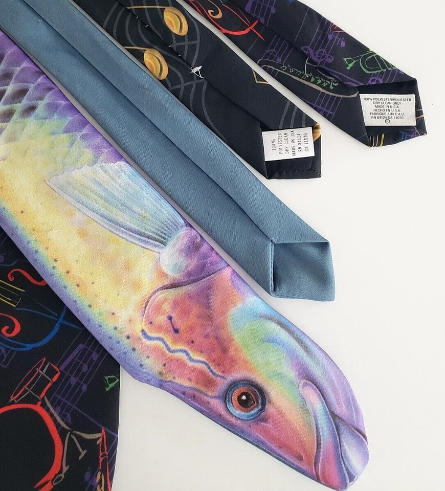 Lote de 3 corbatas vintage Ralph Marlin saxofón y notas Wrasse y jazz Foto 4 de 4