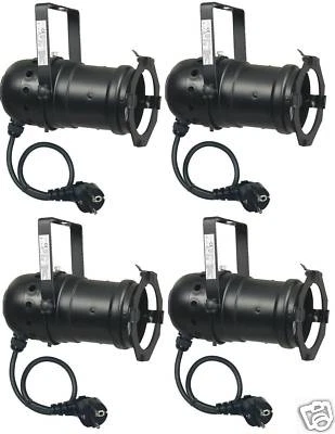 VARYTEC 4 x PAR-30 Spot Schwarz mit E27 Fassung u. Stecker PAR 30 Scheinwerfer Spotlight
