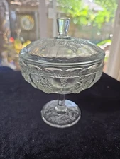 Pedestal Compote Candy Dish Glass W/ Grape Vine 7 1/2"  Grandmillenial Style Vtg