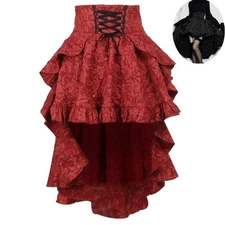 Womens Gothic Skirt Victorian Pirate Steampunk Ruffled Skirt High Low Skirt