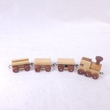 Vintage Miniature Wooden Train Set Handmade Set Inlaid Pattern 4 pieces