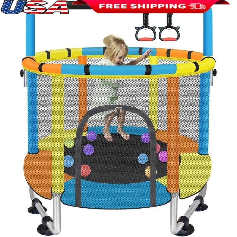 Kids Trampoline Safety Net Adjustable Gymnastic Bar 220lbs Indoor Outdoor Use