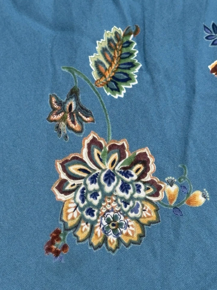 Saia de fada cigana vintage Lola P caprichosa tamanho M franja boho verde-azulado fluido - Imagem 3 de 4