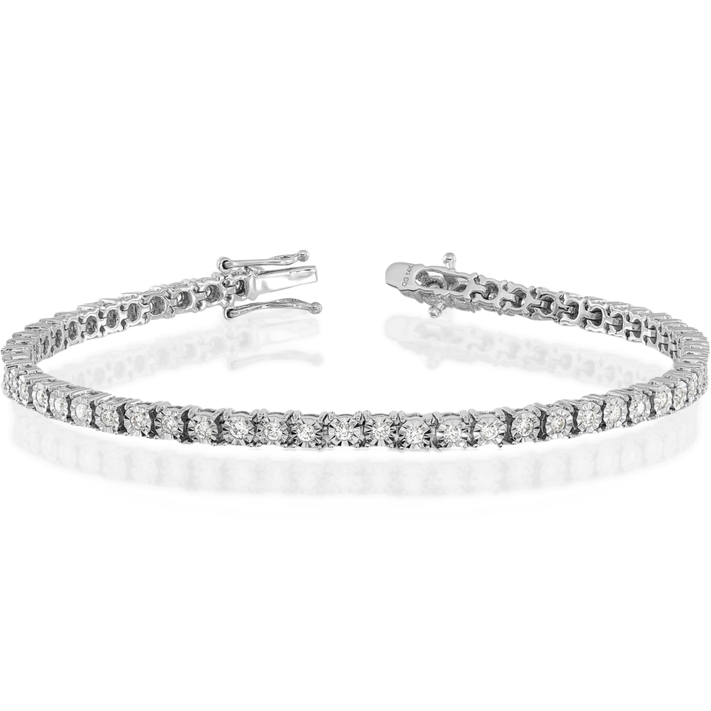 14K Solid White Gold 0.99 ct Diamond Tennis Bracelet 7 inch Round Cut, Natural,