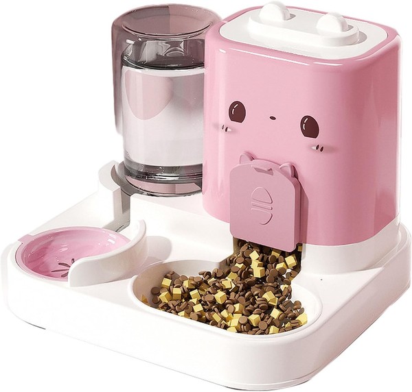 Futterautomat 2,2L FüR Katzen Und Kleine Hunde Wasserspender 1,5L Rosa-image