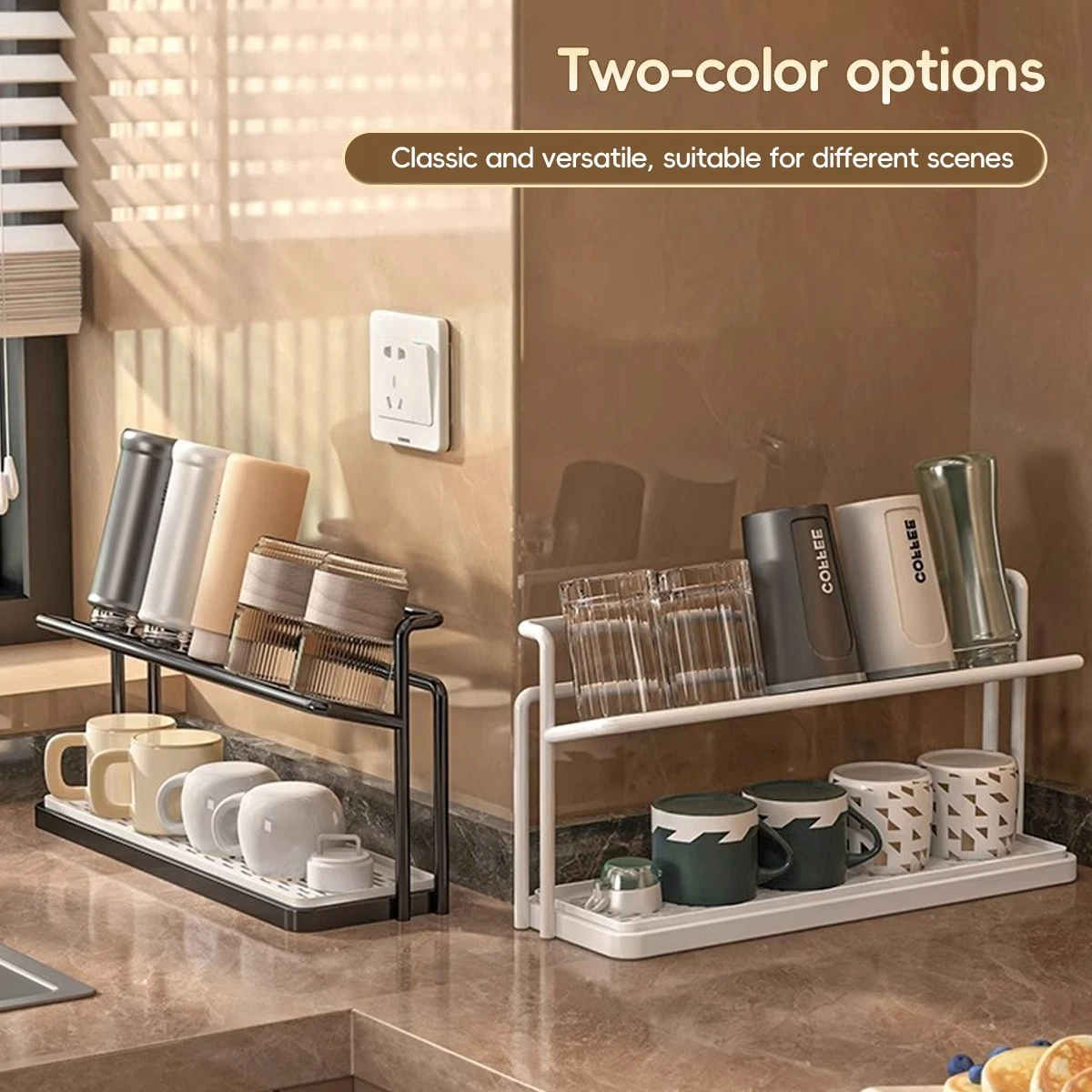 ​Two Layer Cup Rack Tabletop Storage Organizer Dish Drainer Tray Kitchen Counter